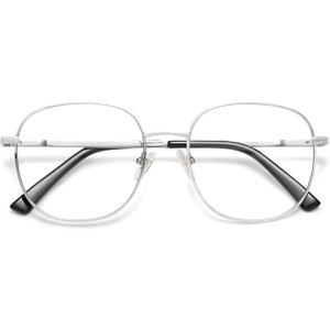SOJOS Classic Square Blue Light Blocking Glasses for Women Men Stylish Computer Glasses SJ1137 (Silver)