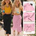 Halfchet 3 Pack Girls Capri Pants Wide Leg Baggy Cropped Sweatpants Kids Basic Casual Capris with Pockets for Ages 5-14