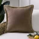 Phantoscope Farmhouse Solid Throw Decorative Pillow Cover Burlap Linen Trimmed Tailored Edges Outdoor Pillow Coffee 18 x 18 inches, 45 x 45 cm