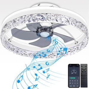 Ceiling Fans,Low Profile Ceiling Fan with Light,Flush Mount Ceiling Fans,with Bluetooth Speaker, Modern Fandelier Ceiling Fan for Bedroom/Kitchen/Small Room,with APP/Remote Control,White