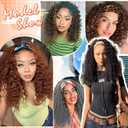 Matthia Curly Headband Wig for Black Women 12inch Glueless None Lace Front Deep Wave Headband Wigs 2 Tone Blonde Mixed Brown Color Synthetic Bob Wig