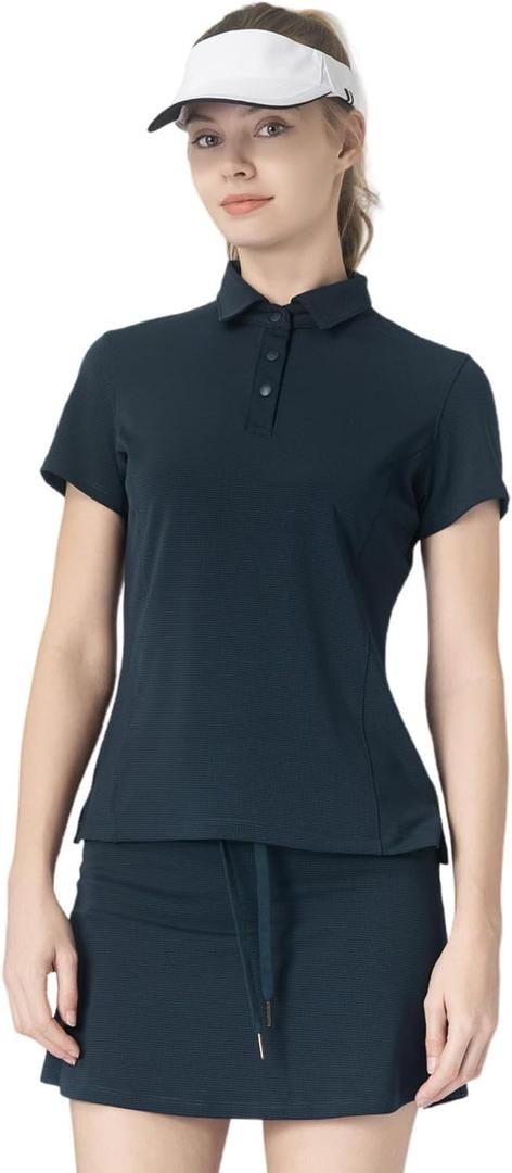 Women's Slim-Fit Polo Shirt - UV Protection, Moisture-Wicking, Stretchy Fabric for Golf & Daily Wear (L)