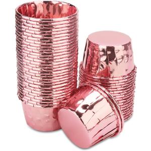 Baking Cups Ramekins, EUSOAR 50Pcs Disposable Ramekin Muffin Baking Cups, Aluminum Cupcake Cups, Tip Pan Ramekin Holders, Little Foil Cups (Rose Pink)