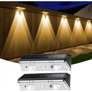 KEILAIMO Solar Fence Lights Outdoor, 2 Pack IP65 Waterproof Fence Lights Solar Powered with Ultra-Bright LED Lens, 9 Color Modes, 12+ Hours Steady Glow for Deck/Backyard/Patio/Pool/Wall - Black