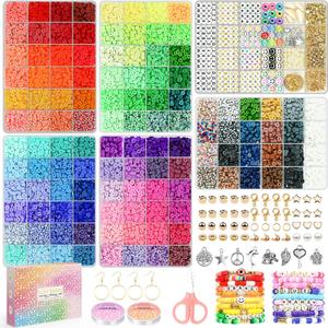 Paodey 20,000 Pcs Clay Beads Bracelet Making Kit, 120 Colors 6 Boxes Polymer Beads Spacer Heishi Beads & Jewelry Kit with Pendant Charms Elastic Strings, Crafts Gift for Kids Adults