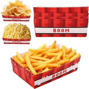 25pcs Pixel Party Trays, 12x8.5x4cm/4.7x3.3x1.5in Fun Video Game Theme Paper Food Plates for Pixel Game Theme Birthday Party Food Supplies Decorations (Red)