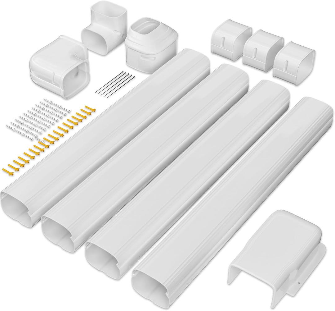 3'' 14 Ft Mini Split Line Set Cover, PVC & PP Line Cover Set Universal for Mini Split AC & Central AC, White line Hide for mini Split