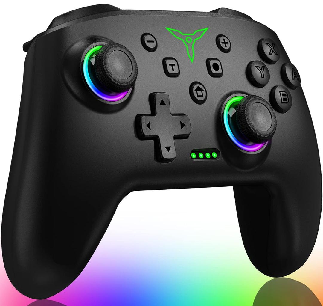 Switch Controller, Wireless Switch Controller Compatible with Switch Controller 1/Switch 2/Switch Lite/OLED, Wireless Switch Controllers Work with iOS/Android/PC with RGB Light, Programmable, TURBO & Wakeup (Black)