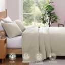 WRENSONGE Queen Quilt-3 Pieces Neutral Lightweight Bedspreads Light Oatmeal Queen Size Quilt Bedding Set for All Seasons, Soft Summer Coverlet with 2 Pillow Shams Suitable for Bed & Couch