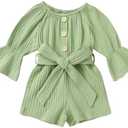 YOUNGER TREE Kids Toddler Baby Girls Summer Outfit Off-Shoulder Sunflower Overall Romper Jumpsuit Short Trousers Clothes 100