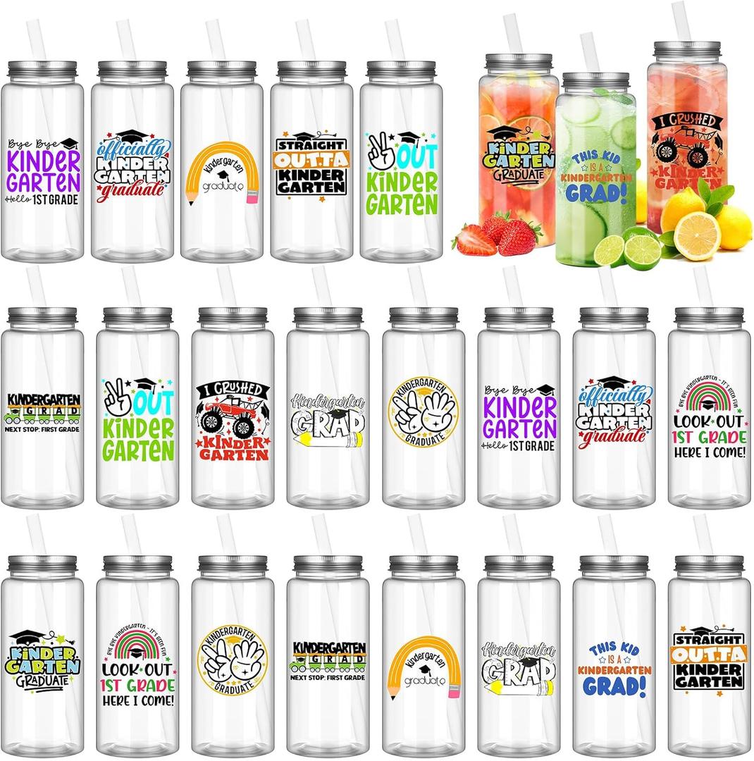 Mifoci 24 Pcs Graduation Gifts Bulk 14 oz Graduation Tumbler with Straw and Lid Kindergarten Graduate Reusable Plastic Cup End of The Year Gift for Class of 2025 Kindergarten Preschool School