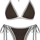 ZAFUL Women Triangle Bikini Sets Sexy Two Piece Swimsuit Halter V Neck String Bathing Suits Tie Side Swimwear 2025 (Brown, L)