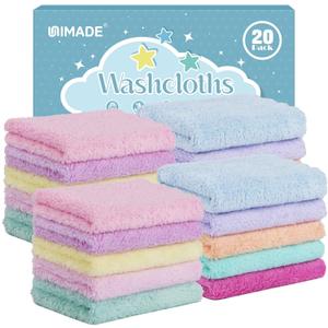 UNIMADE Baby Washcloths, 20 Pack Super Soft Microfiber Coral Fleece Wash Cloths, Extra Absorbent Baby Towels for Newborns, Infants and Toddlers, Gentle on Sensitive Skin for Face and Body - 7" 9"
