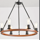 Wagon Wheel Chandelier 25-Inch 6-Light,Small Round Rustic Farmhouse Chandelier Metal Circle Chandeliers for Dining Room Living Room High Ceilings,Wood-Grain Surface