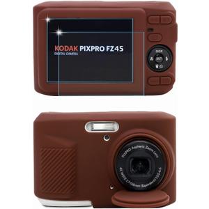Case for KODAK PIXPRO FZ45 Digital Camera Accessories, Soft Silicone Protective Case, Slim Fit Sleeve with Removable Lens Cover and Screen Protector, Lightweight, Anti-Scratch (Brown)