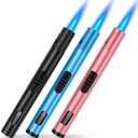 LcFun Torch Lighters 3 Pack Refillable Butane Lighter with Visible Fuel Window, Windproof Adjustable Jet Flame Long Lighters for Candle, Grill, BBQ, Camping, Fireworks (Butane NOT Included) (Black & Blue & Rose Gold)
