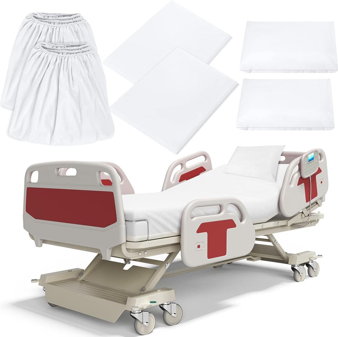 Moukeren 6 Pcs Hospital Bed Sheets Set Deep Pocket Fitted Sheet 36 with Elastic All Around Easy Care Knitted Jersey for Home/Nursing Home (White)
