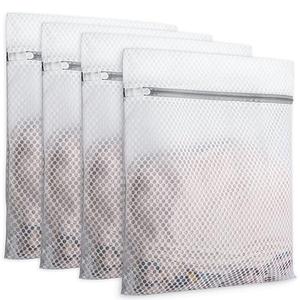 4 PCS Durable Honeycomb Mesh Laundry Bags for Delicates with Zipper, 12 x 16 Inches Reusable Laundry Bag Mesh Wash Bags for Washing Machine for Clothes, Shoes, Socks, Underwear, Bra (M, White)