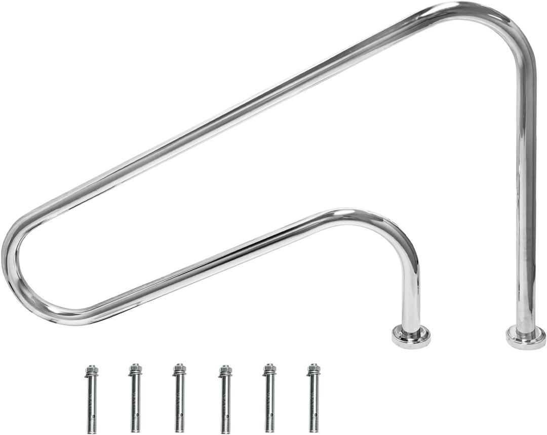 DOEL Stainless Steel 48x30 Swimming Pool Stair Rail with Easy Mount Base, Humanized Silver Rustproof Handrail for In-ground Pools