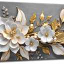 Large Living Floral Canvas Wall Art Gold White Plant Abstract Decor painting Pictures Modern Nordic Botanical Flowers Posters Prints for Bathroom Bedroom Office Hallway Home Decoration (40"L x 20"W)