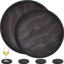 Suzile 2 Pcs Extra Large Round Ottoman Serving Tray with Handle 23" 21" Black Rustic Wooden Serving Tray with 4 Coasters Heavy Duty Round Charcuterie Board Decorative Organizer Tray for Home