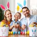 Domensi 12 Pcs Easter Basket Set for Kids Canvas Easter Baskets with Handles and Plush Bunny Ear Headbands, Reusable Small Bags Bulk for Egg Hunt Supplies(Footprints)
