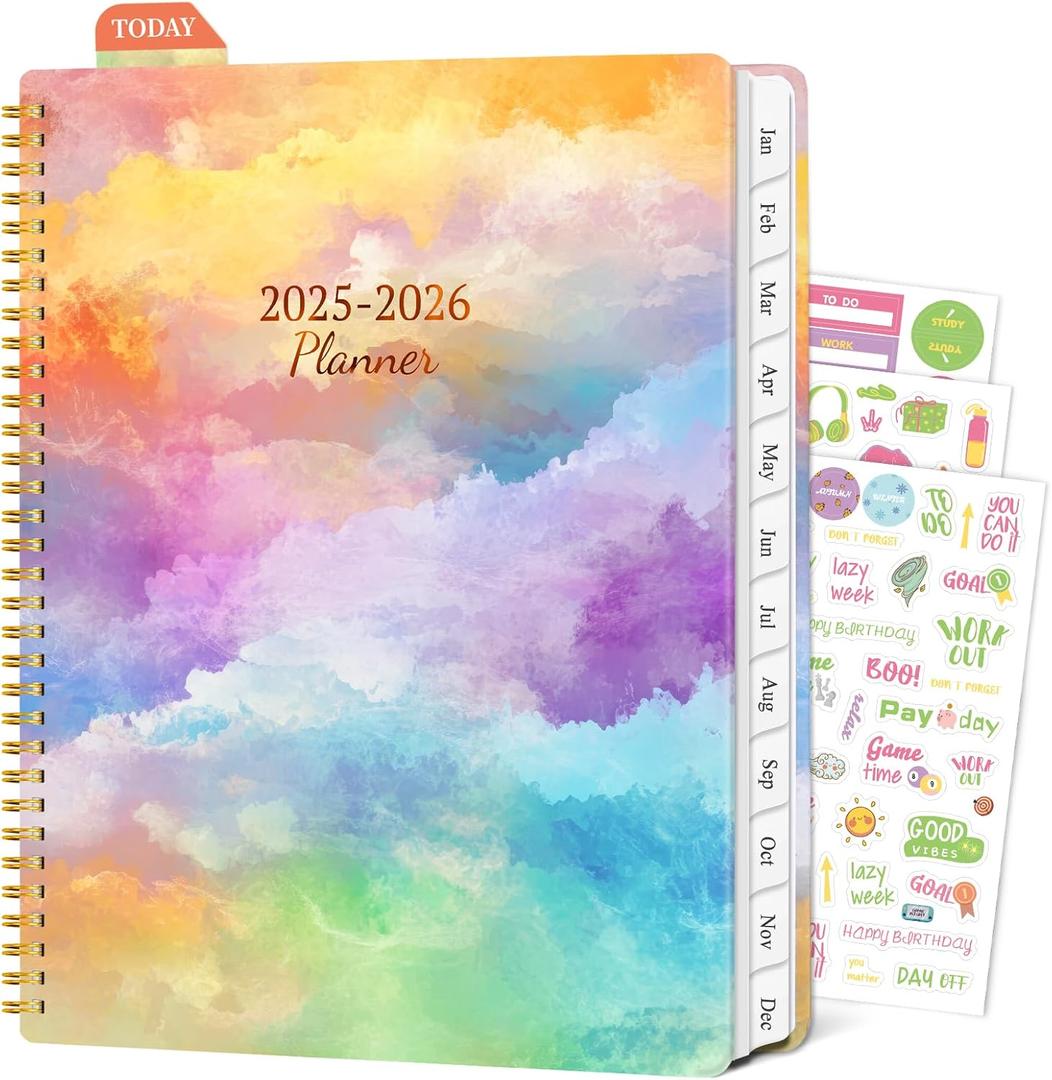 2026 Planner Weekly and Monthly, 8.5" x 11" Large Daily Planner with Tabs, Spiral Hardcover Calendar Agenda Notebook for College & Office, Sky