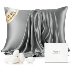 Bedsure 100% Mulberry Silk Pillowcase for Hair and Skin,Dark Grey Silk Pillow Case with Hidden Zipper, Gifts for Women Men, Standard Size Single Pack,20x26 Inches