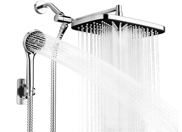 Seacity Wide Rain Shower Head With 5 Modes Handheld Showerheads, High Pressure Showerhead Combo with Extension Arm for Bathroom Accessories, Adjustable Shower Head with AntiClog Nozzles (Chrome)