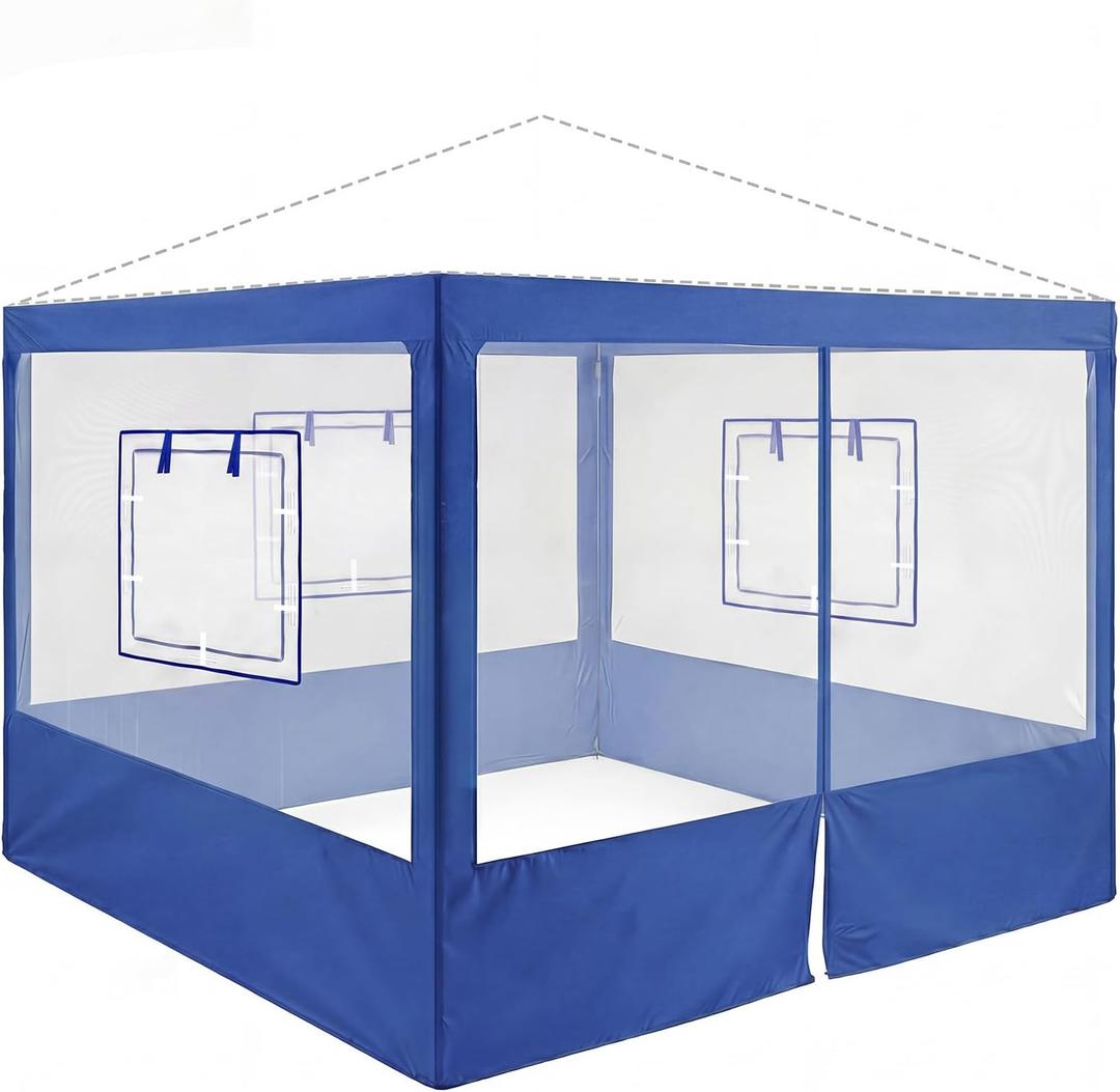 4 Pcs Food Booth Sidewall Kit for 10' x 10' Outdoor Serving Food Tents, Thickened Insect Proof Mesh Sidewall Kit with Roll-up Service Windows for Vendor Tent, 4th of July Festival(Blue)