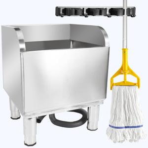 17 3/4in Stainless Steel Floor Mop Sink with Detachable Mop, Suitable for Laundry Rooms, Restaurants, Garages, Balconies, and Other Commercial Settings (17.7L x 15.5W x 21.9" H)