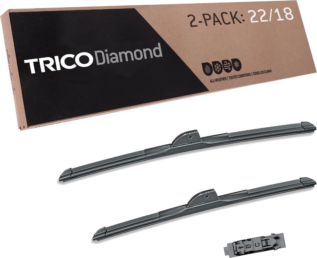 TRICO Diamond 22" + 18" Super Premium Automotive Replacement Windshield Wiper Blades (Set of 2), Passenger and Driver Side All-Weather Beam Wiper Blades for Select Vehicle Models (Item #25-2218)