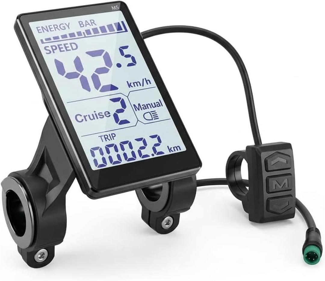 Electric Bike LCD Display Meter, M5 LCD E Bike Display 5 Pin 24V 36V 48V 60V, E Scooter Panel Screen for 31.8mm, 22.2mm Electric Bikes
