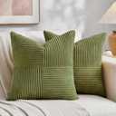 Fancy Homi 2 Packs Moss Green Decorative Throw Pillow Covers 18x18 Inch for Living Room Couch Bed Sofa, Farmhouse Boho Home Decor, Soft Corss Corduroy Patchwork Textured Square Cushion Case 45x45 cm