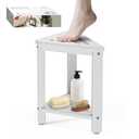 Shower Foot Rest 15in, HDPE Waterproof Shower Stool for Inside Shower, Corner Shower Stool for Shaving Legs with Storage Shelf for Small Space, Shower Step Stool, Plastic Corner Shower Bench, White