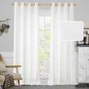LAMIT White Linen Curtains 90 Inch Long 2 Panels Set for Bedroom Living Room, Grommet Thick Linen Textured Sheer Curtains Light Filtering Privacy Curtains for French Door, 52 x 90 Inch