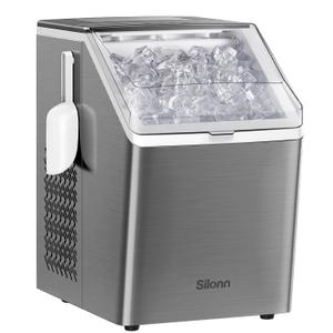 Silonn Ice Makers Countertop, 44lbs Per Day, 2 Ways to Add Water, Auto Self-Cleaning, Stainless Steel Ice Machine for Home Office Bar Party