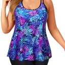 Plus Size Tankini with Shorts - Women Two Piece Swimsuits Bathing Suit Scoop Neck Flowy Swimwear 2025,18 W