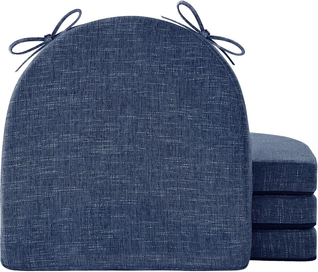 IPYNBAP Chair Cushions for Dining Chairs, Kitchen Chair Cushions, 16'' x 16'' x 2'', Non Slip Indoor Seat Cushions, Chair Pads for Dining Chairs with Ties & Removable Cover, Set of 4, Navy