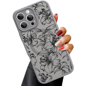 OOK Magnetic for iPhone 16 Pro Case Grey Flower Lily Pattern [Compatible with MagSafe] Slim Translucent Matte Camera Lens Protection Case for iPhone 16 Pro, Grey Lily Pattern (6.7")