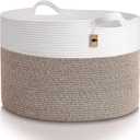 Little Hippo XXXL Cotton Rope Basket (22"x14") 100% Natural Cotton! Baby Gift, Large Blanket Storage for Living Room, Toy and Pillow Organizer (White & Brown)