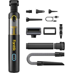 Fanttik Slim V8 Apex Car Vacuum, 4-in-1 Portable Mini Cordless Vacuum with 19000pa Suction Power, Type-C Charge, 2 Suction Modes, Handheld Vacuum for Car, Office Desk, Keyboards (Black)