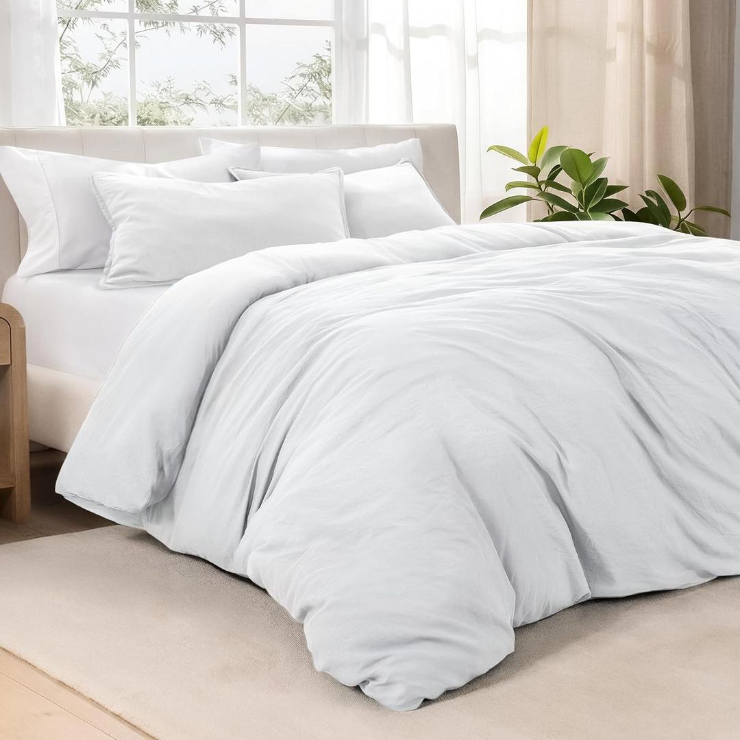 Bare Home Microfiber Duvet Cover Set - Ultra Soft Washed Microfiber - King/California King - Linen-Like Look - Easy Care - Breathable Fabric - Our Softest Duvet Cover Set (King/Cal King, White)