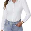 HOTOUCH Button Down Shirts for Women Long Sleeve Stretch Dress Shirts Wrinkle-Free Work Blouses Slim Fit Office Tops (White, XL)