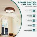 22″ Low Profile Wooden Ceiling Fan with Lights, Retro Walnut Wood Grain Bladeless Ceiling Fan Light, 3 Color Dimmable LED Chandelier Fans for Farmhouse Bedroom