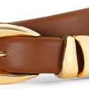 Belts for Women with Gold Buckle  Adjustable Black leather Belt for Jeans, Dress, Pants (M: Fit Waist Size 32"-36", Brown)