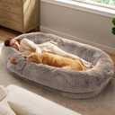 Bedsure Human Dog Bed, 71.0" x 44.0" x 12.0" Calming Giant Human Dog Bed for Adults People Fits Pet Families with Storage Pocket, Fluffy Faux Fur Orthopedic Pet Bean Bed, Camel