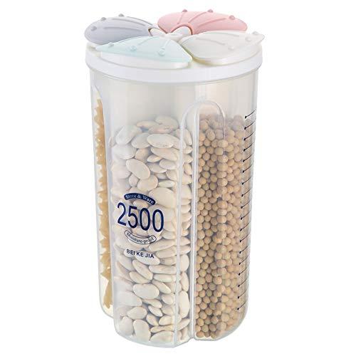 auons Airtight Kitchen Food Storage Container, Leak-Proof BPA Free Plastic Plastic Dry Cereal Dispensers Containers with Durable Lids for Flour, Sugar, Rice (2500ml 4 Color-4 Grid)