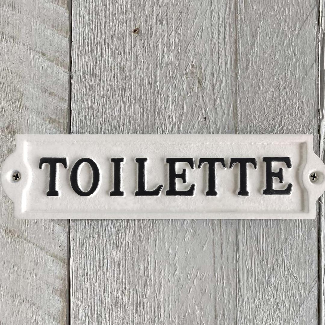 Cast Iron Toilette Sign Wall Decor Plaque - Decorative Restroom Sign for Home, Office, Store or Restaurant