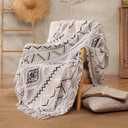 CASAAGUSTO Boho Throw Blanket - Beige and Gray Decorative Blankets with Tassel, Printed Flannel Bohemian Blanket for Chair, Bed, Sofa, Couch(50 * 60, Beige and Gray)